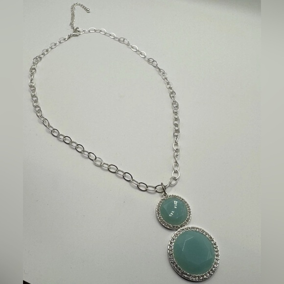 SAQ for Avon 1980s Vintage Necklace & Earring Set Silver tone w/ Aqua Blue - Picture 3 of 9